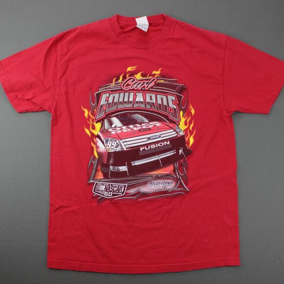 Carl Edwards T-Shirt Men’s Large Red Graphic Racing Tee NASCAR Front Back - Picture 1 of 7